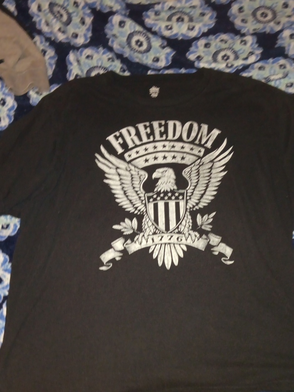 Skechers Black Short Sleeve Tee with White Eagle Freedom Graphic